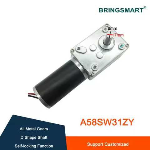 Bringsmart DC 24V A58SW31ZY 12V Worm Geared Motor High Torque 7-470rpm D Shaft Electric Motor Reduce