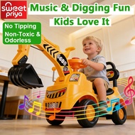 Children Ride On Excavator Digger Toy 4 Wheels Sliding Walker with Music Indoor Play Music Interacti