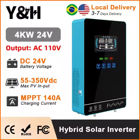 Y&H 4KW Hybrid Solar Inverter 24V 110V Pure Sine Wave Battery-Free Starting Built MPPT 140A Solar Ch