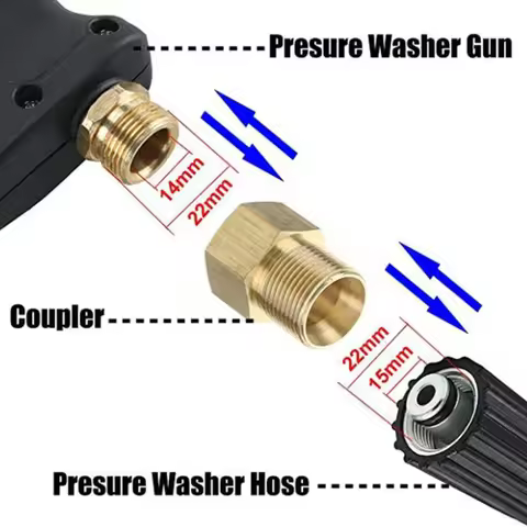 Pressure Washer Adapter Metric Adapter 4500 PSI Accessories Brass M22 14mm Female M22 15mm Male Thre