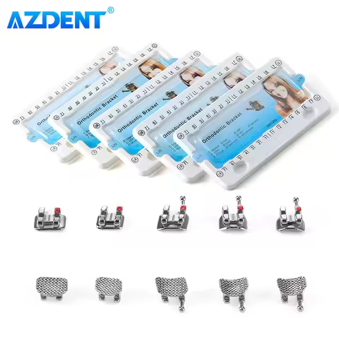 20pcs/Pack AZDENT Dental Brackets Orthodontic Braces Metal Mesh Base Mini Roth/MBT Slot 0.022/0.018 