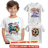1PC Round-Crew Neck White Cotton T-Shirt Tops w/ Print for Baby Kids Boys Pang-Alis 6mos-12 Yrs Old