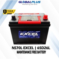 EXCEL NS70L - 65D26L/ 80D26L MF Car Battery (Bateri Kering) for TOYOTA Fortuner, Harrier, NISSAN Nav
