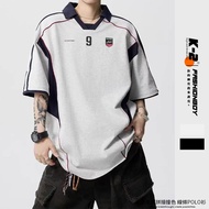 [K-2] Trendy Stitching Line Contrast Color Special V-Neck POLO Shirt No. 9 Racing Sports Style Short