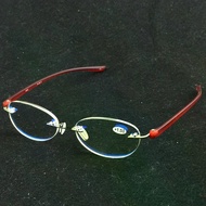 Blue Light Blocking Oval Clear Lens Reading Glasses Men Red Temple Rimless Reading Glasses Women  +0