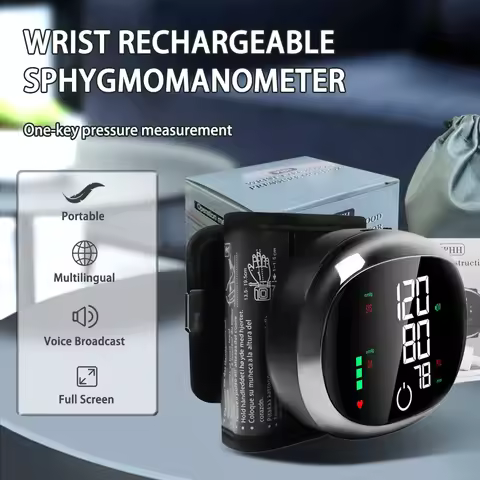 Wrist blood pressure monitor Automatic Digital Blood Pressure Meter with Voice Heart Rate Smart Touc