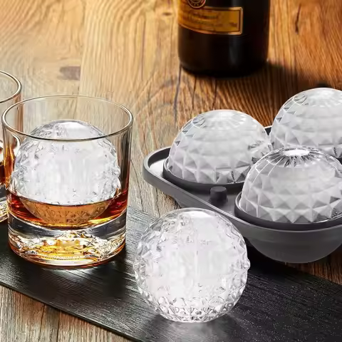 Large Silicone Whiskey Ice Mold, 3D Sphere Crystal Ball Tray with Funnel for Bourbon Brandy, Bar Gif