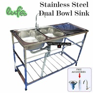 Stainless steel kitchen dual sink/double bowl sink/double drainer/dish rack/kitchen organizer