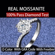Real Moissanite 0.5ct 1ct 2ct Six-prong Round Cut White D Color Ring In S925 Sterling Silver With GR