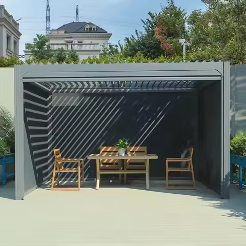 Modern Aluminum Alloy Waterproof Gazebo, Louver Sunshade Leisure Pavilion Courtyard Garden & Sunroom