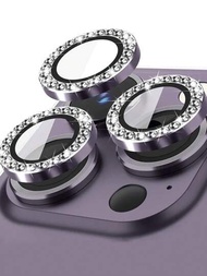 Protector De Lente De Cámara De 3 Piezas Con Cubierta Decorada Con Diamantes Artificiales Y Vidrio Templado De Color Para Iphone 14 Pro 6.1 Y 14 Pro Max 6.7, Compatible Con Iphone 14 Pro Max/14 Pro/15/15promax/15pro [ajuste Perfecto] - Multicolor