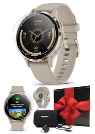 PlayBetter Garmin Venu 3S (Soft Gold/French Gray) Fitness GPS Smartwatch Gift Box Bundle - AMOLED To