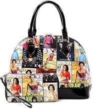 Glossy magazine cover collage dome satchel bag purses bowling bag Michelle Obama bags with wallet se