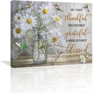 Hummingbird Daisy Wall Art Canvas Inspirational Quotes So Very Thankful Grateful Blessed Poster Farm
