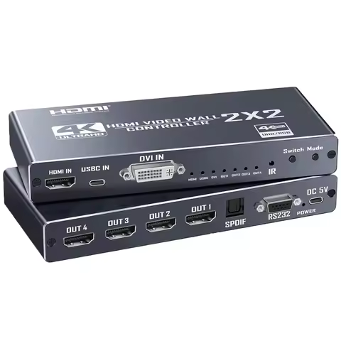 4K@30Hz 2x2 DVI USB C HDMI Video Wall Controller Multi-screen Splicing Box 90° Vertical 1x2 1x3 1x4 