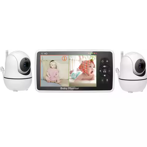 5 inch Video Baby Monitor with Two Camera and Audio, Night Vision, 4X Zoom, 1000ft Range 2-Way Audio