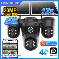LS VISION สี่เลนส์จอ AOV กล้องวงจรปิดพลังงานแสงอาทิตย์4G12X ซูมออปติคอลติดตามมนุษย์24/7บันทึก10MP กล