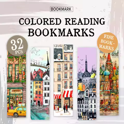 32pcs City Architecture Bookmarks,Watercolor Style,Ideal Gift for Teachers Readers Book Lovers,Perfe
