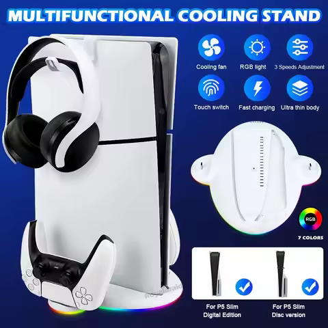 for PS5 Slim Controller Quick Charger Stand Cooling Station With RGB LED Lighting For PS5 Slim Disc