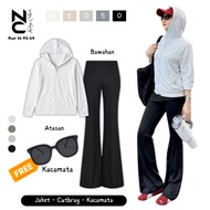 One Set Women's OOTD Sports Jacket Anti UV + Cutbray Pants FREE Glasses Outfit Padel 2025 NC0050