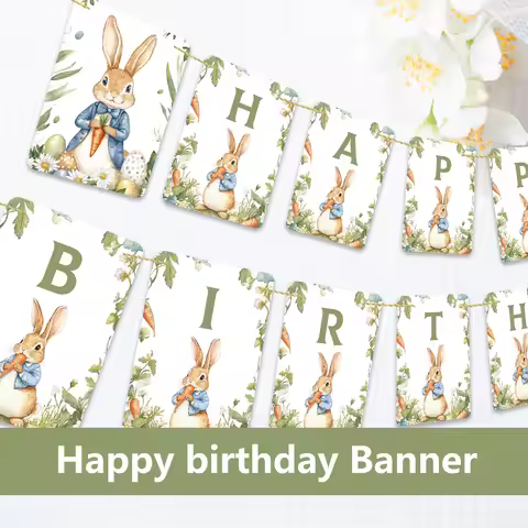 16pcs Peter Rabbit Theme ，Green Birthday Banner Set, Party Supplies, Fun Kids Room Decor, Holiday Ce