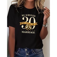 Women's 30th Wedding Anniversary T-Shirt - Golden Lettering & Wedding Ring Design, Soft Fit Short Sl