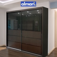 ✅ Free Install ✅ Premium Wardrobe Almari Besar 8x8, 6x8 Black Almari Sliding Door Almari Baju Bedroo
