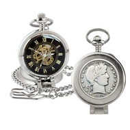 U.S. Coin Pocket Watch with Skeleton Movement | Silver Barber Half Dollar | Sweeping Second Hand, Ma