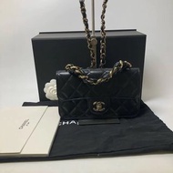 ✨✨✨全新❤CHANEL香奈兒 22K秋冬 菱格皮穿鍊雙鍊手提Woc發財包 顆粒壓花牛皮 斜背包單肩包 女款 黑色