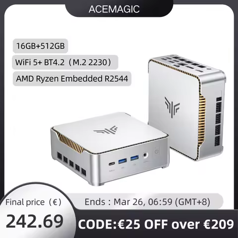 ACEMAGIC AMD Ryzen Embedded R2544 Mini PC 16GB RAM 512GB M.2 SSD Windows 11 Pro Business Desktop Com