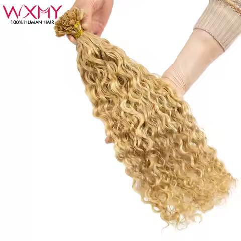 Keratin V Tip Human Hair Extensions 50Strands/Set Honey Blonde Water Wave Fusion Human Hair Extensio
