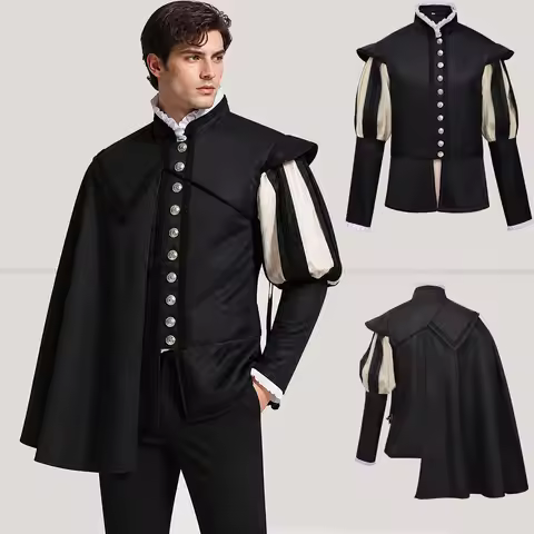 Men's Tudor Elizabethan Costume Tudor Kings，Medieval Renaissance Court Noble Prince Top Suit With Ca