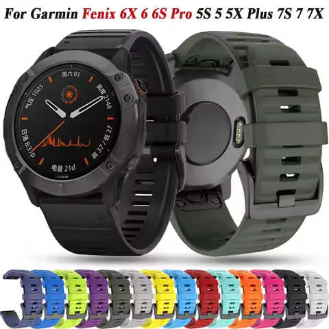 26 22 20MM Silicone Watchband Strap For Garmin Fenix 6X 6 6S Pro 5 5X 5SPlus 7X 7 7S Epix 3HR QuickF