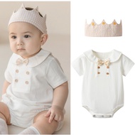 [uzfkids] Milk Tea Little Gentleman Lapel Onesie Baby Onesie Baby Onesie Baby Boy Baby Onesie Boy Ba