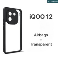 Built-in Airbags Case iQOO 12 casing Transparent Back Panel Matte Soft TPU Frame Shockproof Protect 
