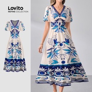 (Lovito Refine) Boho Dress Corset Zipper Smooth Hand Feeling Blue Dress for Women LR12L080 (Lovito R