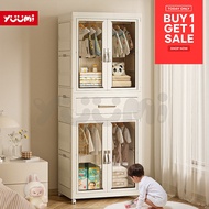 Yuumi Transparent Almari Baju Budak Large Capacity Stackable Storage Baby Foldable Wardrobe With Whe