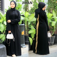 [ JIHAN ] abaya gamis hitam jetblack ziper busui  Muslim Dress Wanita Hitam Maxi Turki Arab Syari Bo