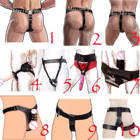Leather Butt Plug Anal Dildo Harness, Chastity Belt Device,Forced Orgasm Accessories For Magic Wand 