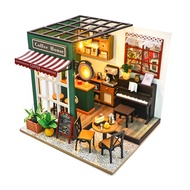 3D Puzzle Model Building Wooden DIY Miniature Coffee House Kit for Kid Build Wooden Tiny DIY Model K