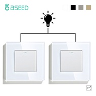 BSEED 1/2/3Gang Wall Switches 2Way Mechanical Light Switch On Off For Stairs Halls Glass Wall Rocker Switch EU Standard