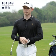 เสื้อยืดคอโปโลแขนยาว PGA ผ้าไหมน้ำแข็งสำหรับเล่นกอล์ฟในฤดูใบไม้ร่วงและฤดูหนาว สำหรับผู้ชาย ป้องกันแส