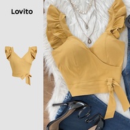 Lovito Casual Plain Bow Spring/Summer Yellow Tank Top for Women L134ED297 Lovito Atasan Kasual Bow M