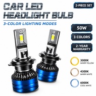 2PCS Tricolor H7 LED Headlight Bulb H4 H11 9005 HB3 9006 HB4 9012 HIR2 LED 100W Replace Halogen Lamp