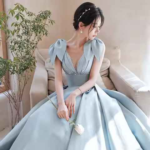 Ele Satin Evening Gown Women's Bal Birthday Art Exam Host Slimming Dr Long Princ Skirt Sle Wedding P