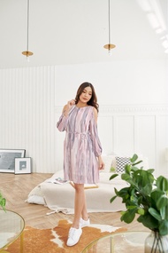 Minirin M44 Open shoulder pleat dress ชุดคลุมท้อง ชุดให้นม ชุดคลุมท้องแฟชั่น ชุดให้นมแฟชั่น