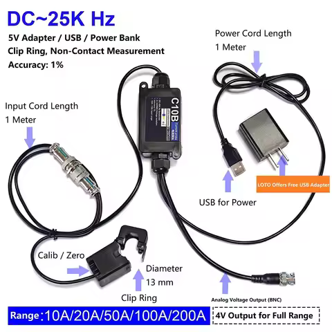 LOTO Oscilloscope Current Probe C10B C20B C50B C100B C200B Module AC/DC 25KHz Universally Compatible
