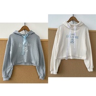 2E1-77 Children Hooded Drawstring Girls Short Letter Embroidery Long-Sleeved Sweater Elastic Preppy 