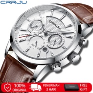 CRRJU Jam Tangan Pria Original 2022 Tali Kulit Anti Air Olahraga Kronograf Jam Tangan 2212