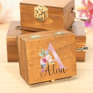 Personalized Flower Initial Printed Music Box Custom Name Hand-Crank Music Box Gift Music Ballet/Bir